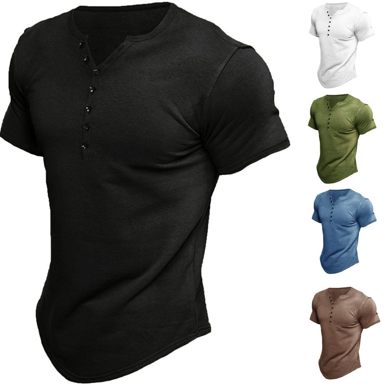 Camiseta casual de verano con manga de botón de color sólido para hombre