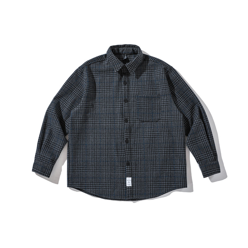 Men's Retro Tooling Plaid Long Sleeve Woolen Shirt