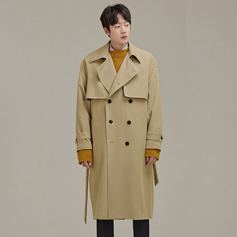 Men's Double Breasted Temperament Loose Trench Coat