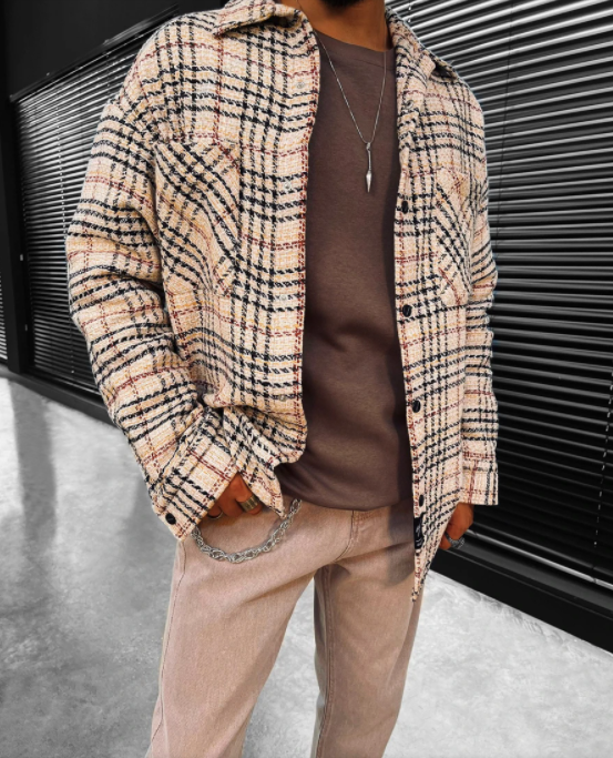 Chaqueta estilo camisa a cuadros para hombre