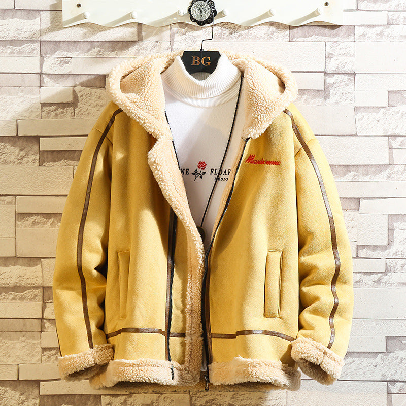chaqueta de algodón casual con capucha de lana de cordero para hombre