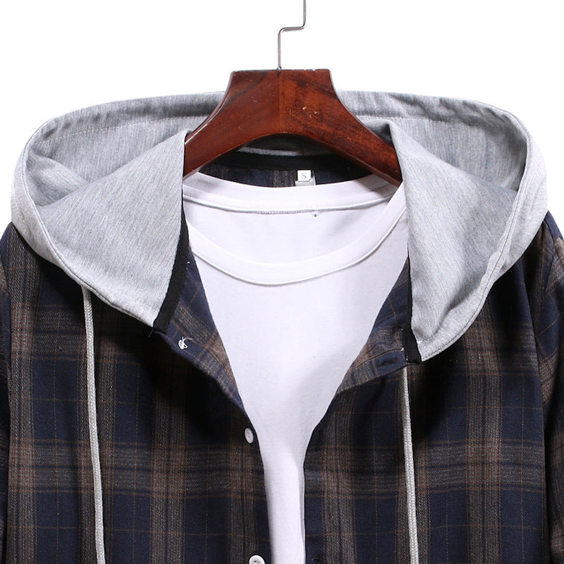 Chaqueta con capucha a cuadros de cárdigan informal juvenil de otoño para hombre