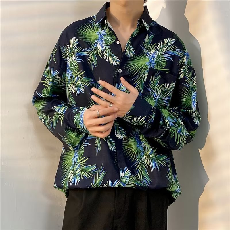 Camisa casual floral de manga larga para hombre.