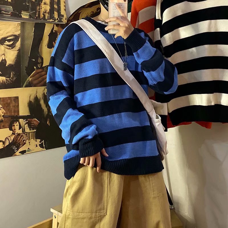 Men's Striped Sweater Men's Loose-fitting Sweater