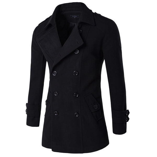 Men's Casual Long-sleeved mid length trench Coat
