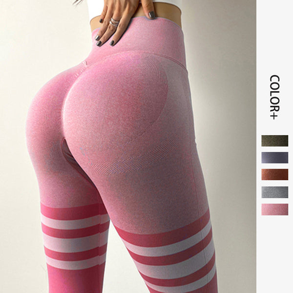 Pantalones de yoga para gimnasio con control de barriga y cintura alta con diseño de rayas