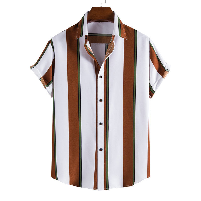 Men's Short Sleeve Casual Shirt Striped Printed Shirt