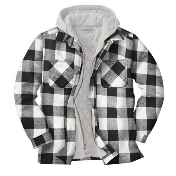 Men's Casual Hooded two-piece Plaid Jacket