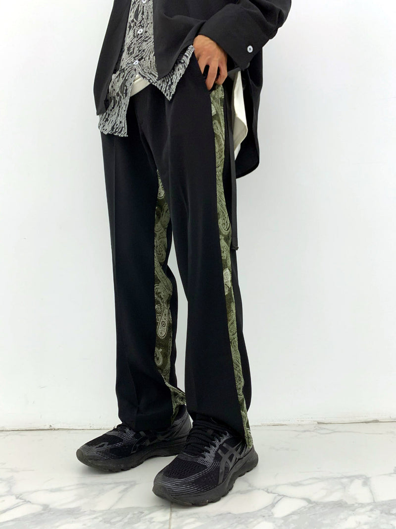Pantalones de traje de trapeador delgados con piernas laterales de flores y cintura con costuras de otoño e invierno