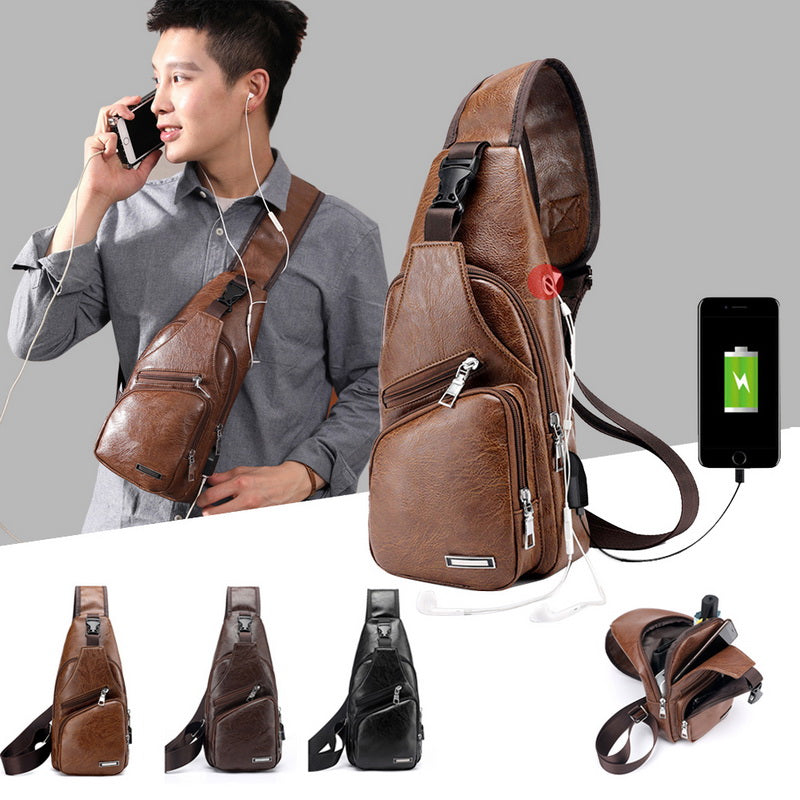 Bolso de carga USB para hombre, bolso de pecho para hombre, bolso de hombro personalizado de PU PVC, paquete Diagonal, bolso de viaje tipo mensajero, bolsos cruzados