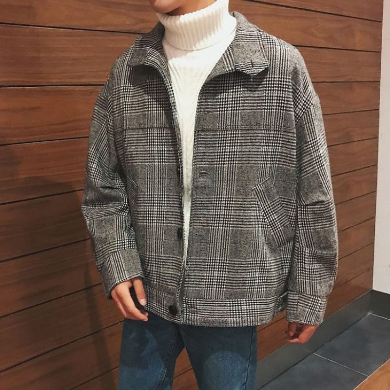 Thick And Loose Boys' All-match Short Plaid Coat