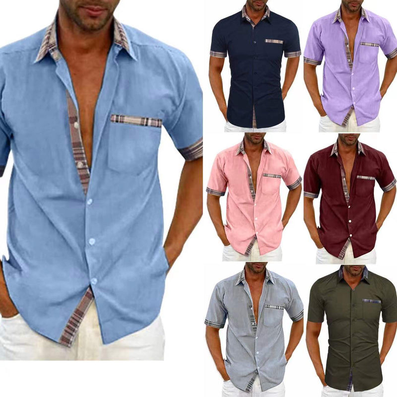 Men's Short Sleeve Contrast Button-Up summer Shirt
