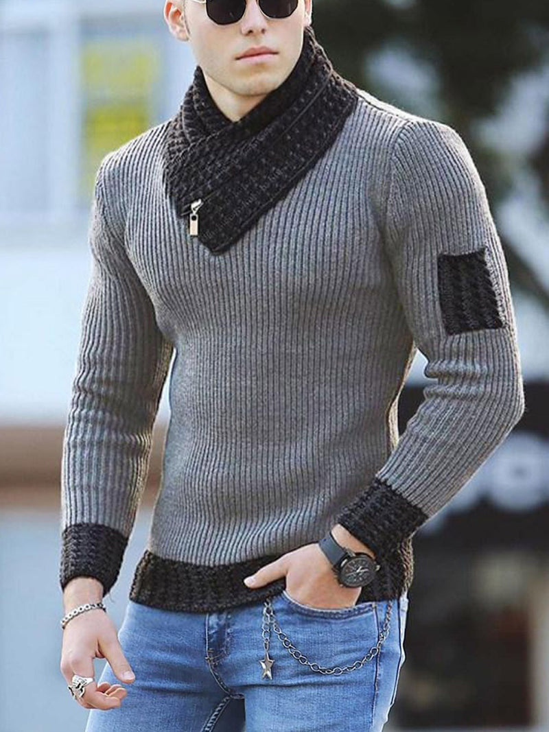 Casual Slim Knit Pullover Long-sleeved Scarf Collar Sweater