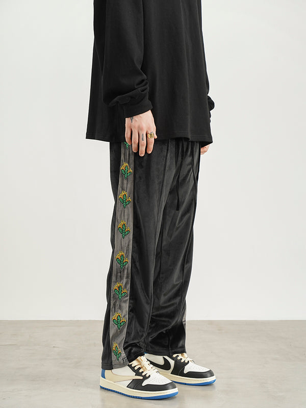 Vintage Cactus Embroidery Straight-leg Sweatpants