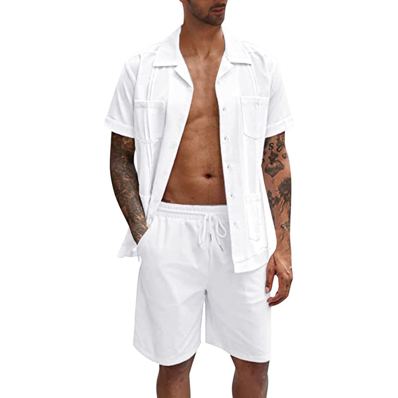Conjunto de verano de camisa informal holgada de lino para hombre
