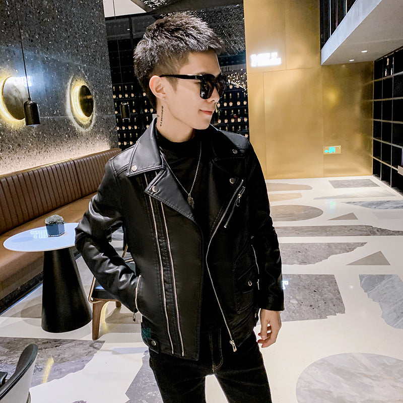 Leather Double Zipper Lapel Jacket