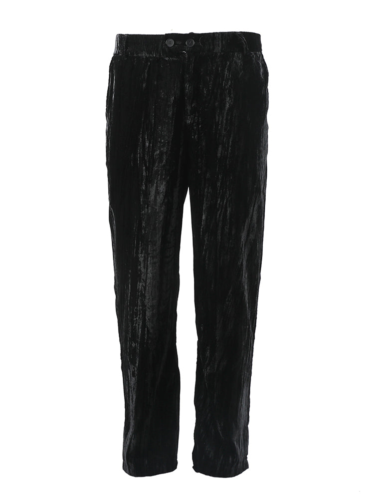 Pleated Velvet Straight-leg Casual Pants