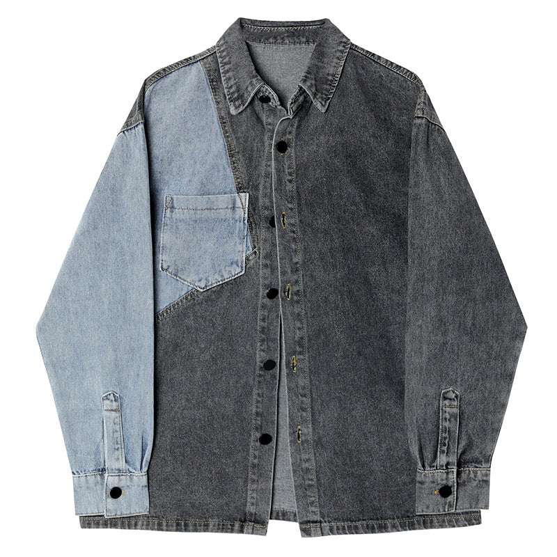 Loose Design Retro Contrast Color Long-sleeved Denim Jacket