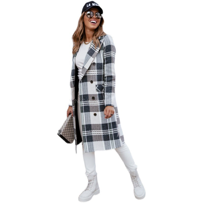 European And American Plaid Woolen Coat