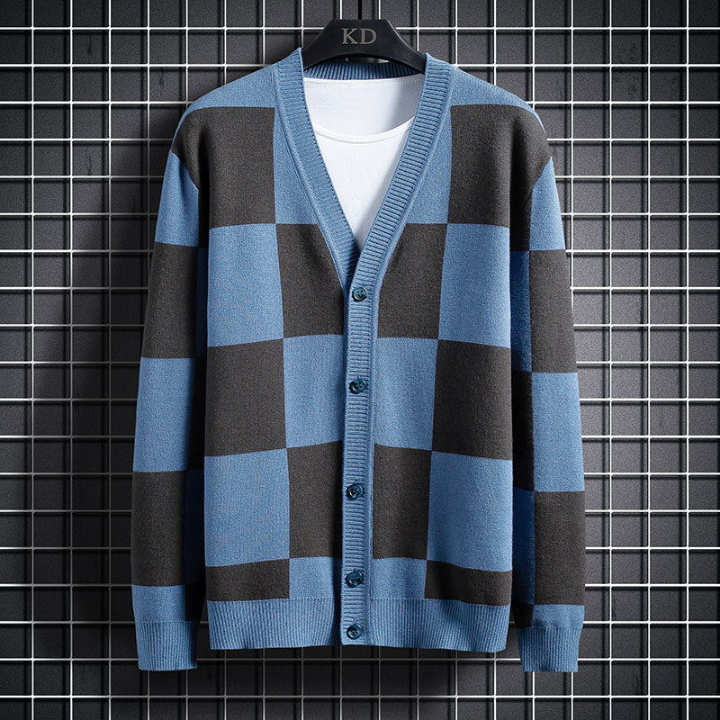 Men's Plaid Knitted Cardigan Sweater