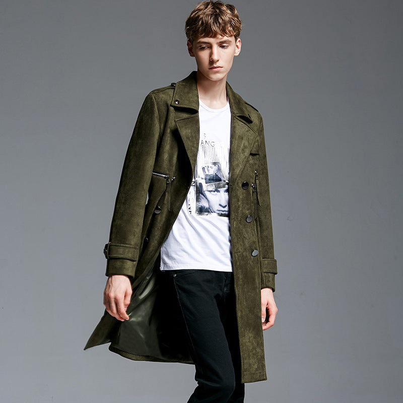 Double Breasted Suede slim-fit Trench Coat men