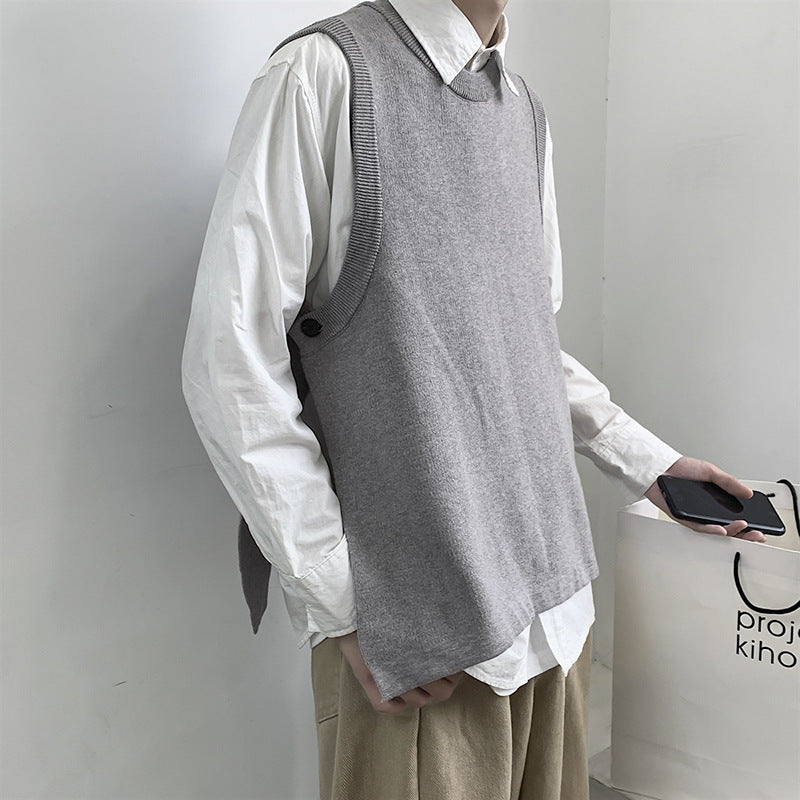 Men's Long Sleeve Slit Sweater With Sleeveless Vest