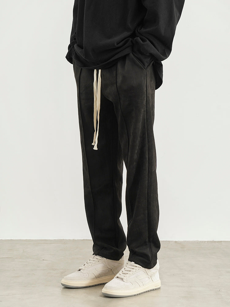Suede Frosted Straight Loose Drawstring Sweatpants