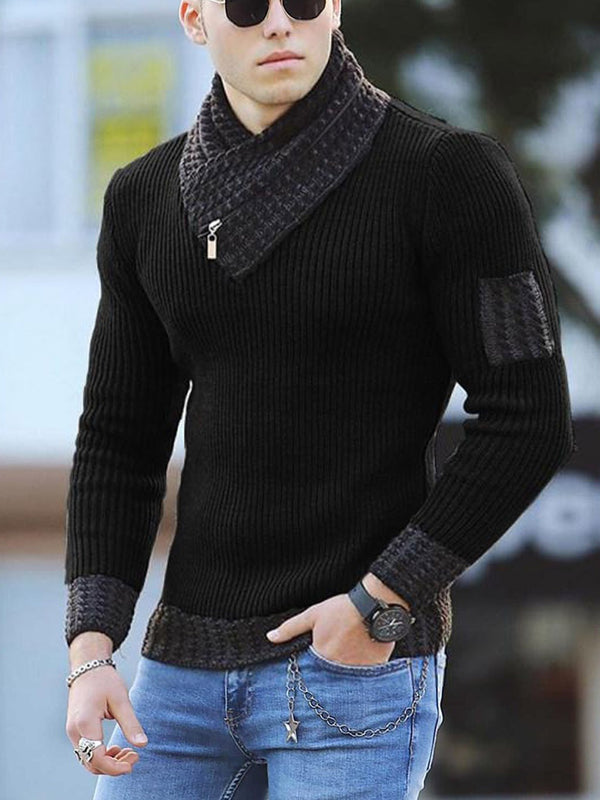 Casual Slim Knit Pullover Long-sleeved Scarf Collar Sweater