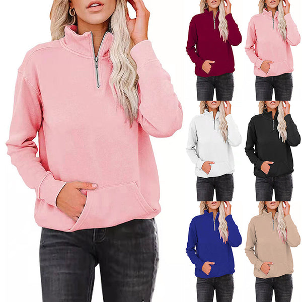 Zipper Stand Collar Long Sleeve Sweater Women