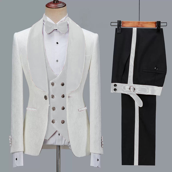 Men's Fashion Casual Jacquard Suit Three Piece Suit