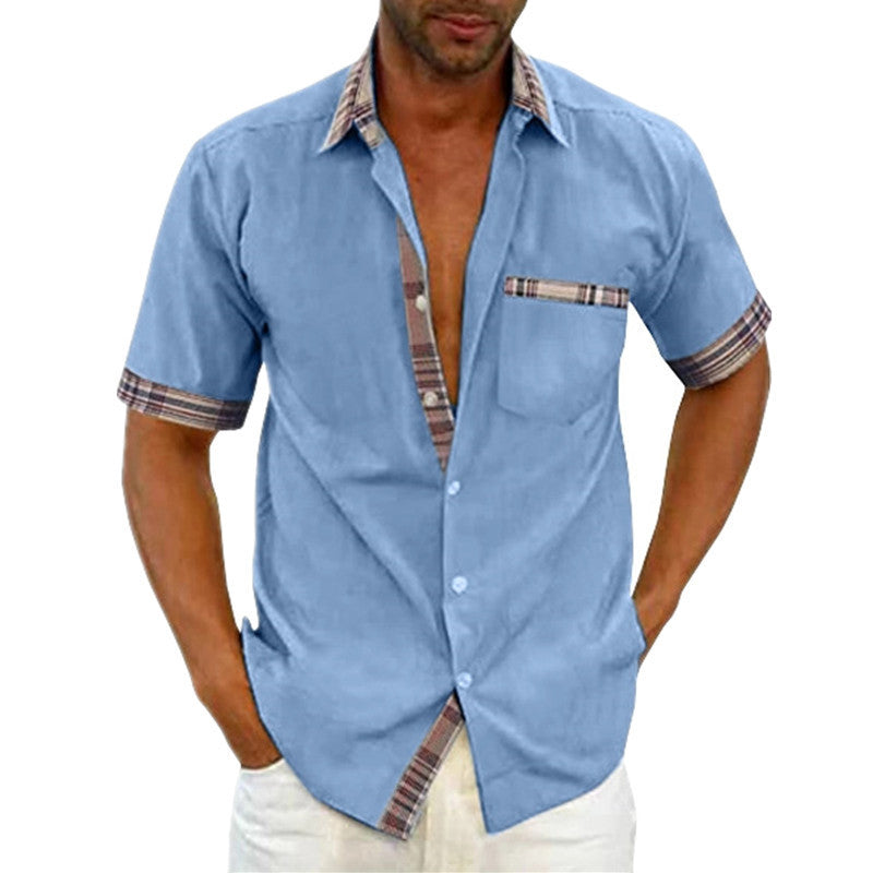 Men's Short Sleeve Contrast Button-Up summer Shirt