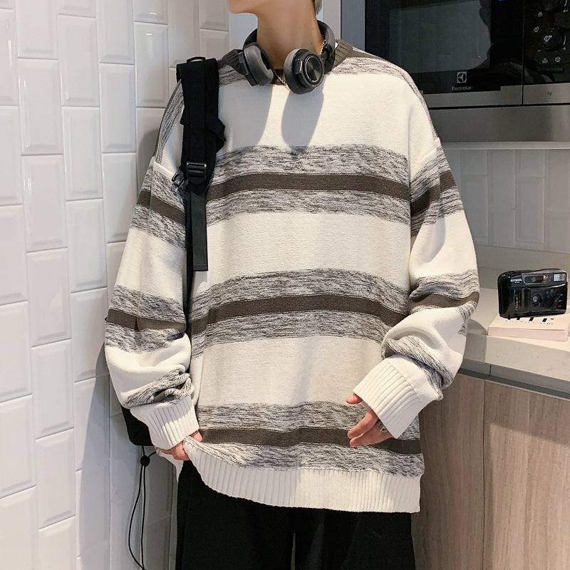 Striped New Round Neck Sweater Men