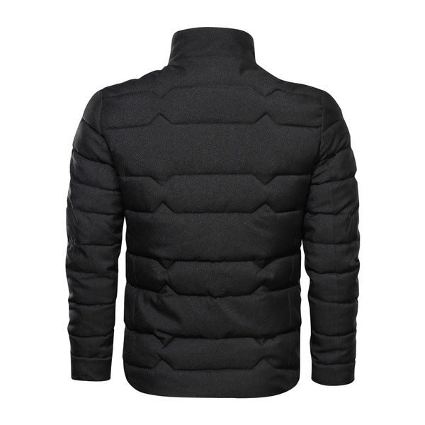 Men's Stand-up Collar Solid Color Plus Velvet Warm Cotton Jacket