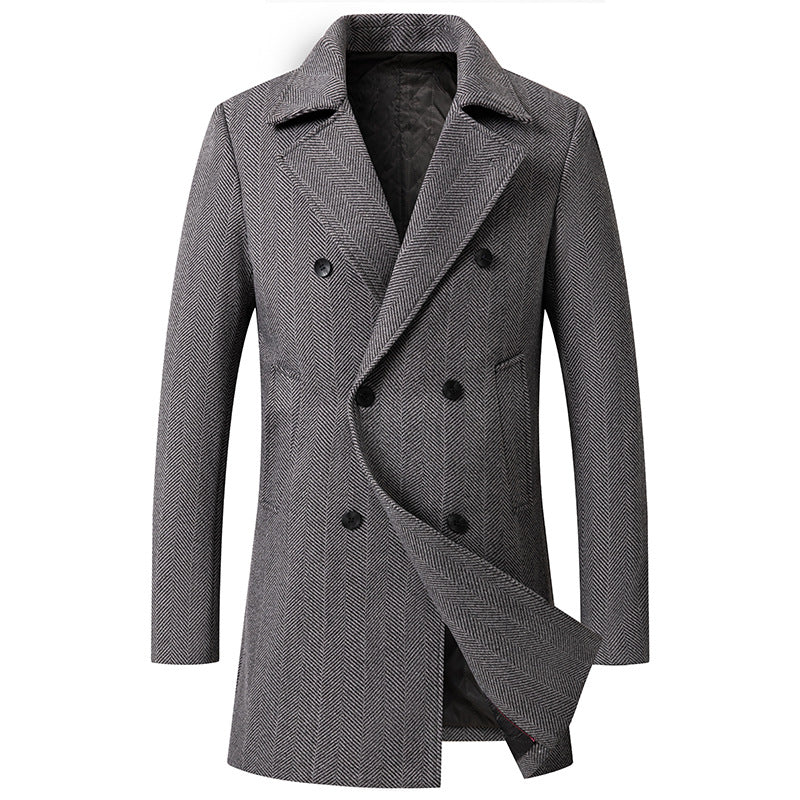 Men's Check Pattern Mid Length Woolen Coat