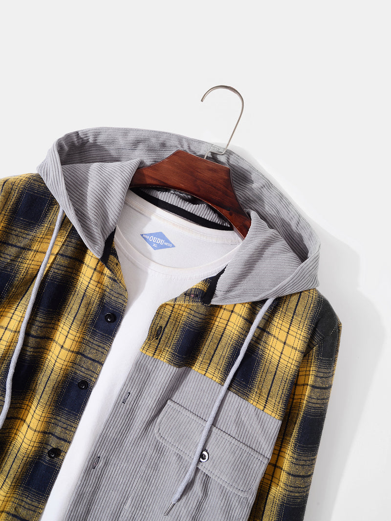 Casual Men's Plaid Hooded Long Sleeve Jacket