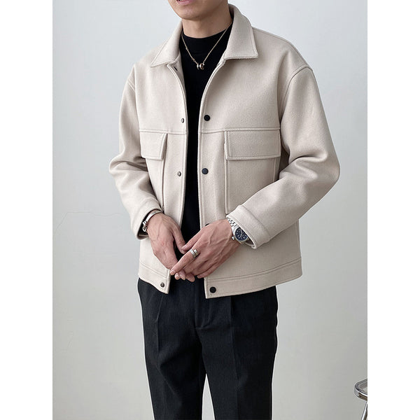 Men's Casual Lapel Jacket Loose Woolen Coat