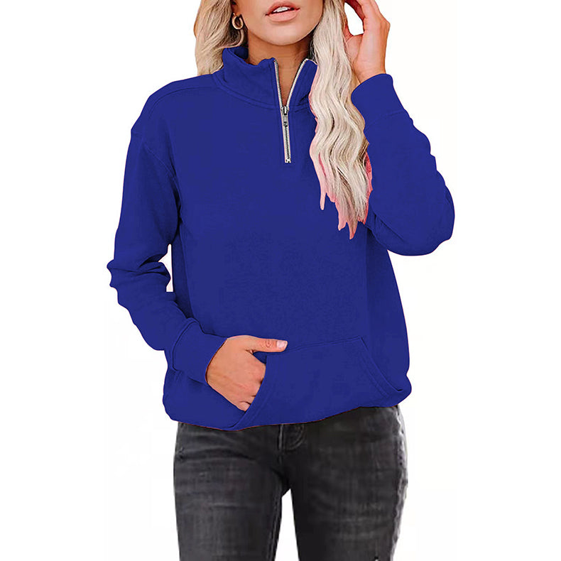 Zipper Stand Collar Long Sleeve Sweater Women