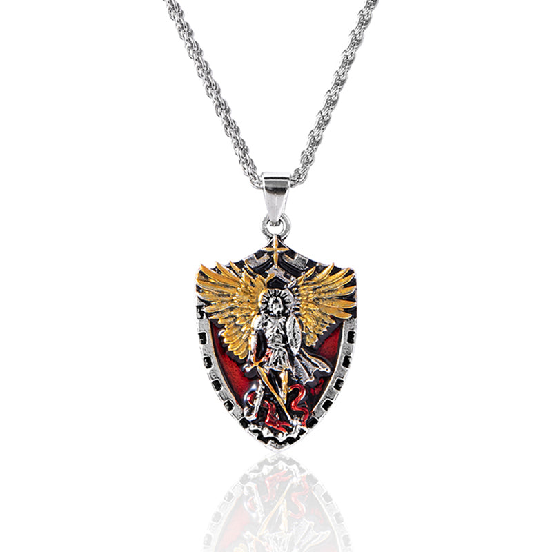 Christian Angel Michael Shield Pendant Necklace