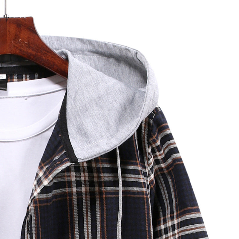 camisa a cuadros chaqueta con capucha de otoño para hombre