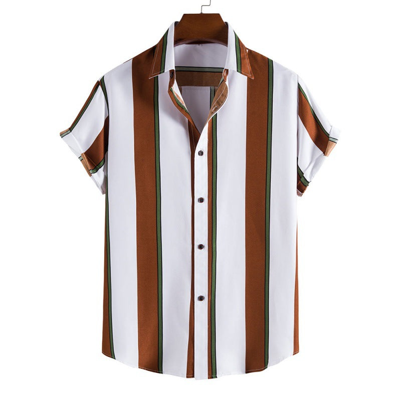 Camisa casual de manga corta a rayas para hombre nueva