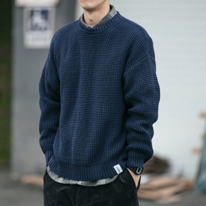 Men's Heavy Knit Loose Solid Color Casual Sweater