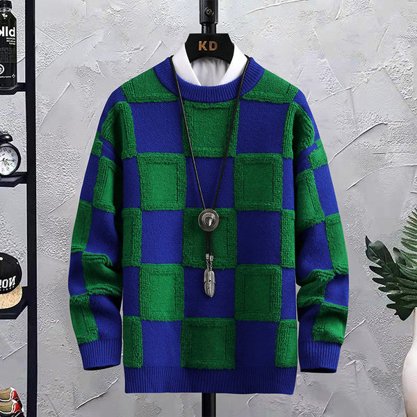 Men's Trendy Plaid Round Neck Sweater