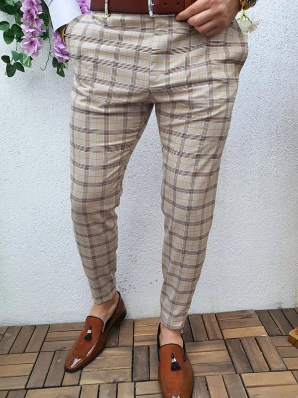 Autumn Men's Plaid Print Casual Fashion Suit Pants