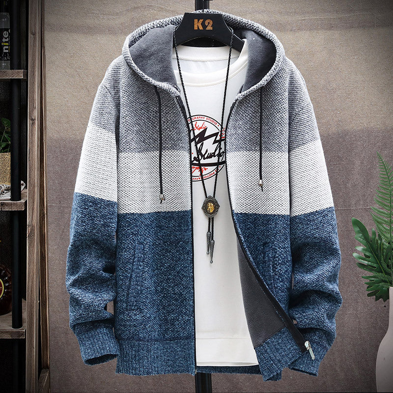 Gradient Color Block Plus Fleece Sweater