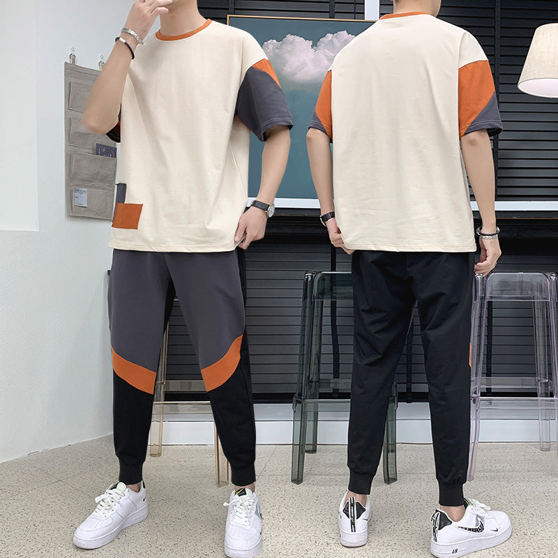 Summer Color Matching Short-sleeved T-shirt Men