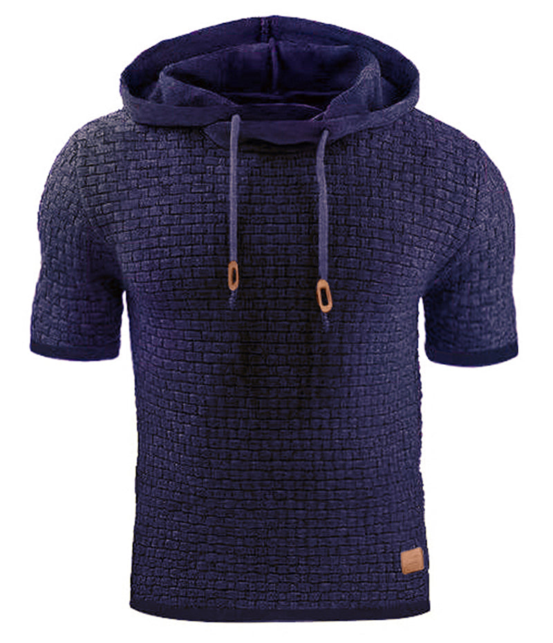 Sudadera con capucha para hombre de manga corta con capucha de punto sólido suéter 