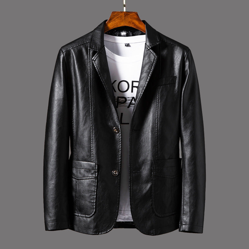 Leather Men's Autumn And Winter Jacket Thin Lapel