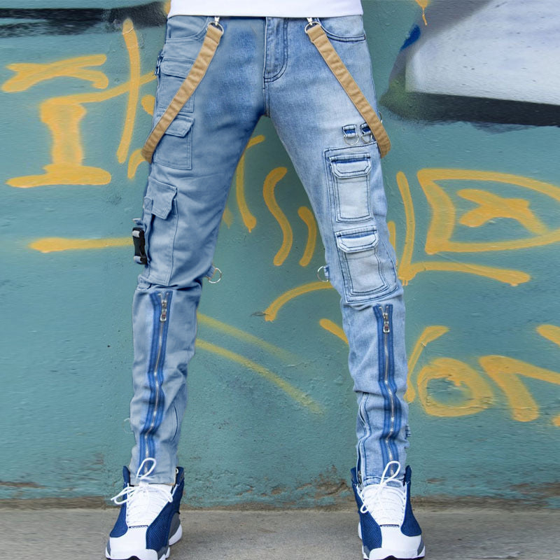 Color Block Wash Jeans Men's Trendy Slim Straight jeans