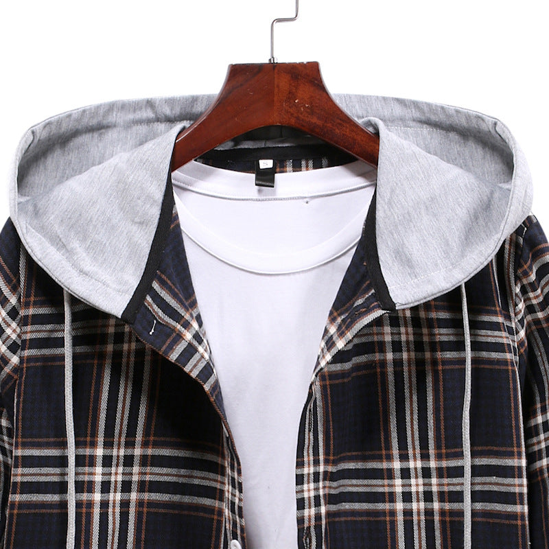 camisa a cuadros chaqueta con capucha de otoño para hombre