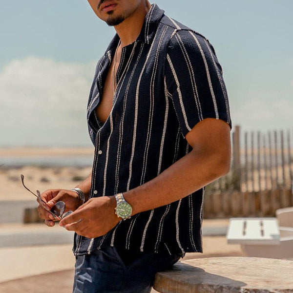 Camisa de manga corta de playa hawaiana estampada para hombre